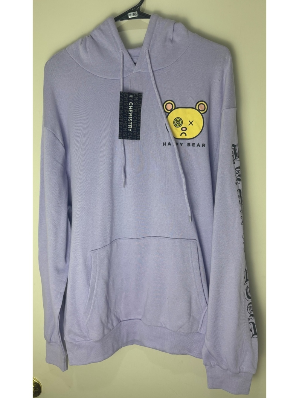 Chemistry Happy Bear Hoodie Men S Lavender Purple Graphic Streetwear NWT